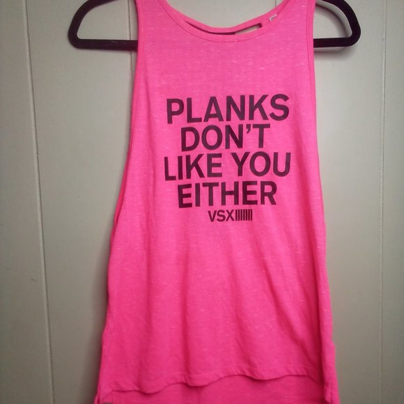 VSX Victoria's Secret Tank Top M Planks Active Athletic Pink Black - Picture 1 of 15